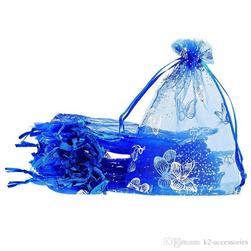 100 pçs / lote azul borboleta organza sacos de presente de casamento bolsas 7x9cm embalagem de jóias bags255v