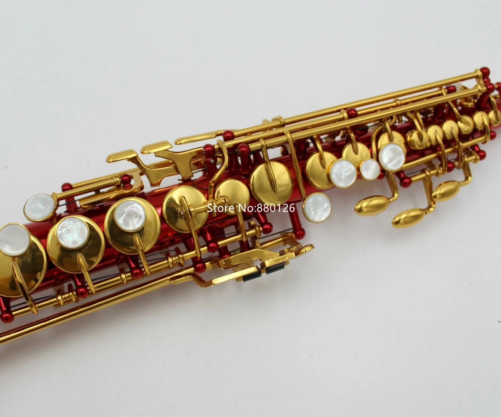 Vendre du saxophone de soprano B Cou de laquer rouge plat intégré les instruments de musique droits professionnels avec accessoires8133669