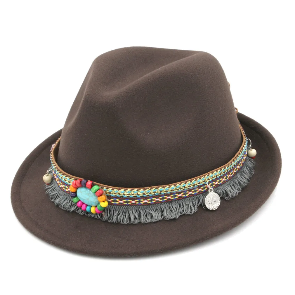 Ethnique gland automne hiver Fedora Trilby casquette Gangster casquette unisexe laine mélange Gentleman Jazz Hat4371807