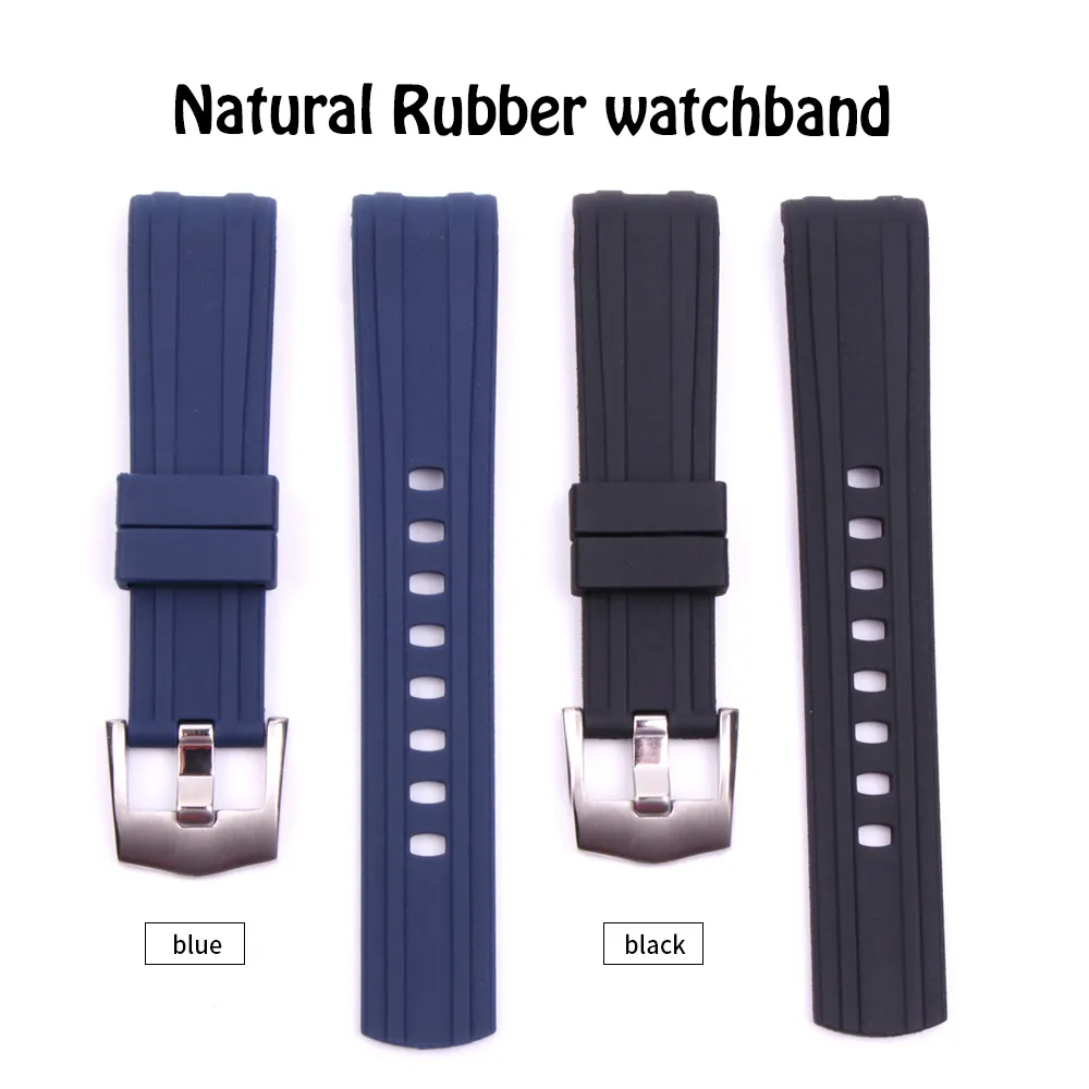 20mm Uhrenarmband Herren Blau Schwarz Wasserdicht Silikon Gummi Uhrenarmbänder Armband Verschluss Schnalle Für Omega New 300 Tools Gebogen E318G