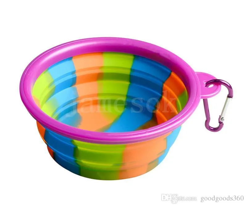 Camouflage Pet Bowl Silicone Collapsible Folding Puppy Bowl With Carabiner Portable Pet Dog Bowl For Outdoor Travel Food Water Feeding DC821