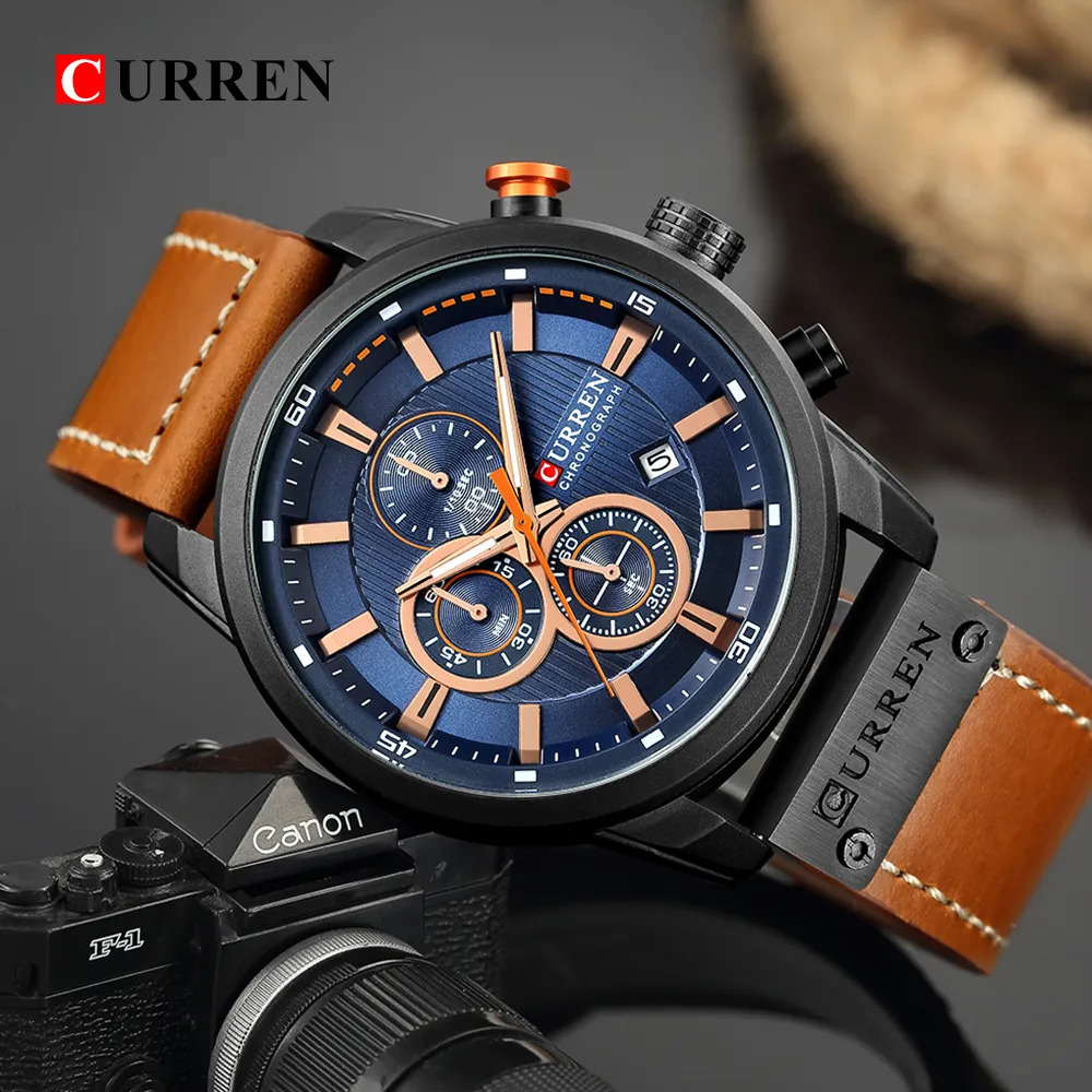 Curren Fashion Quartz Men يشاهد أفضل العلامة التجارية الرفاهية على مدار الساعة كرونوغراف الرياضية الرياضية مونس ووتش تاريخ HODINKY RELOGIO MASCULINO C12602