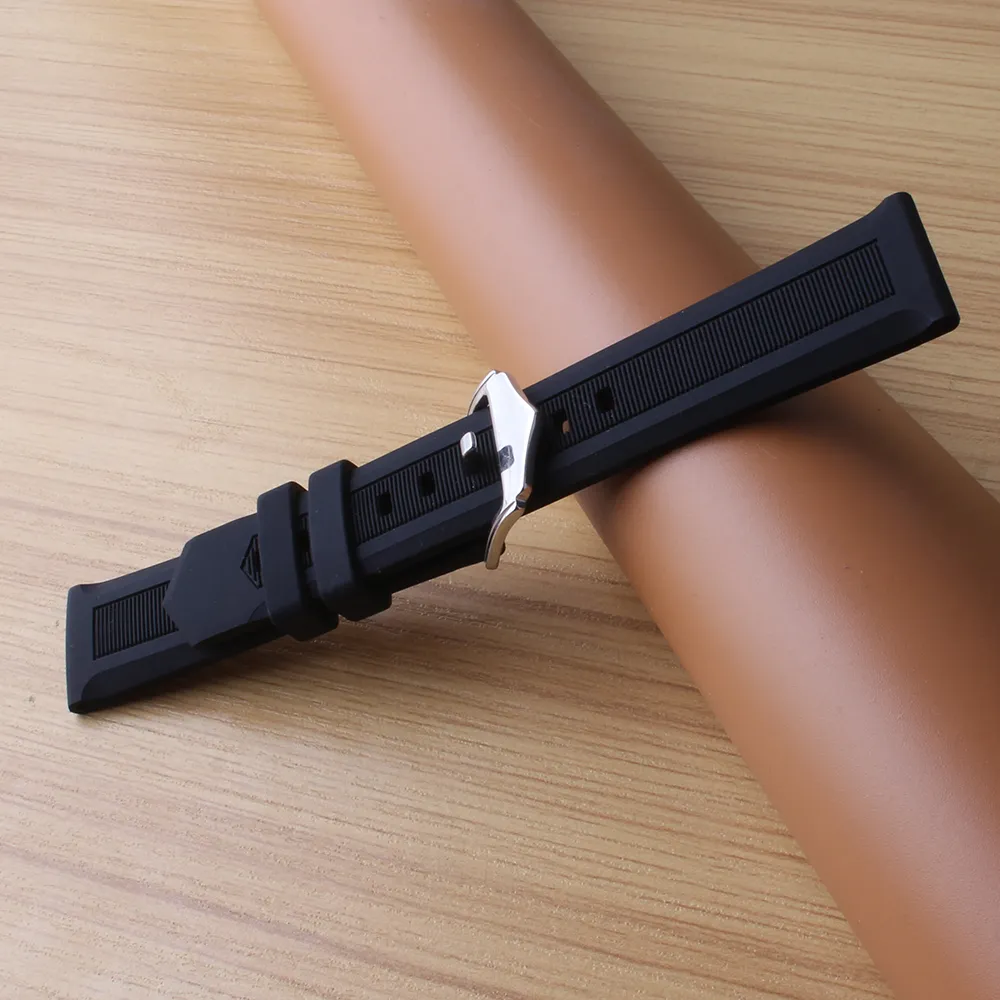 Black WatchBands 12mm 14mm 16mm 18mm 19mm 20mm 21mm 22mm 24mm 26mm 28mm Silicone Rubber Watch Straps Steel Pin Buckle Soft Watch B2358