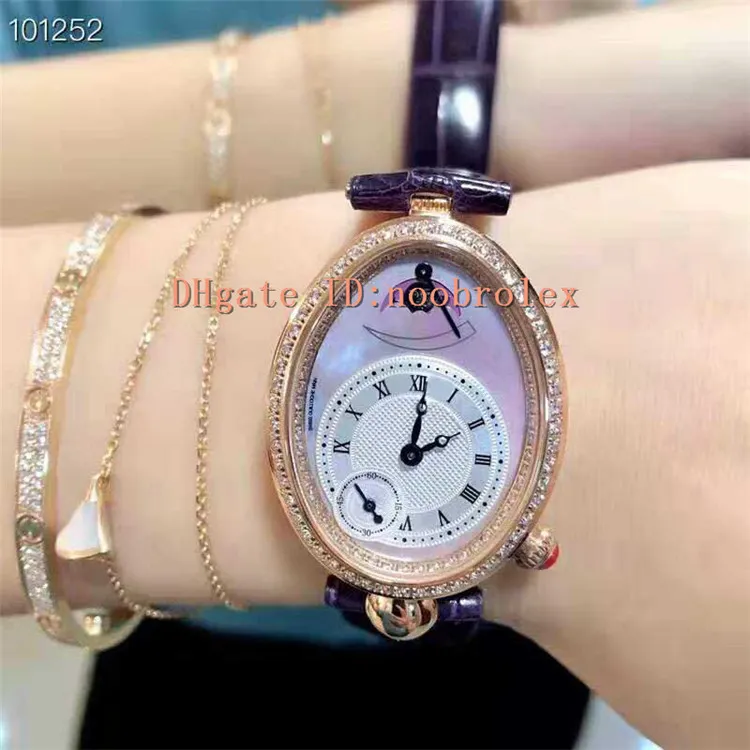 Top REINE DE NAPLES Women Watch Swiss Quartz Movement Moonphase Oval 18k Rose Gold Case Mother-of-pearl Dial Diamond Bezel Sapphir210x