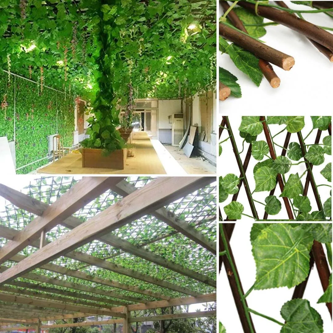 70CM Plantes Artificielles Décor Extension Jardin Cour Feuille de Lierre Artificielle Clôture Fausses Feuilles Branche Filet Vert pour Mur de Maison Jardin1317z