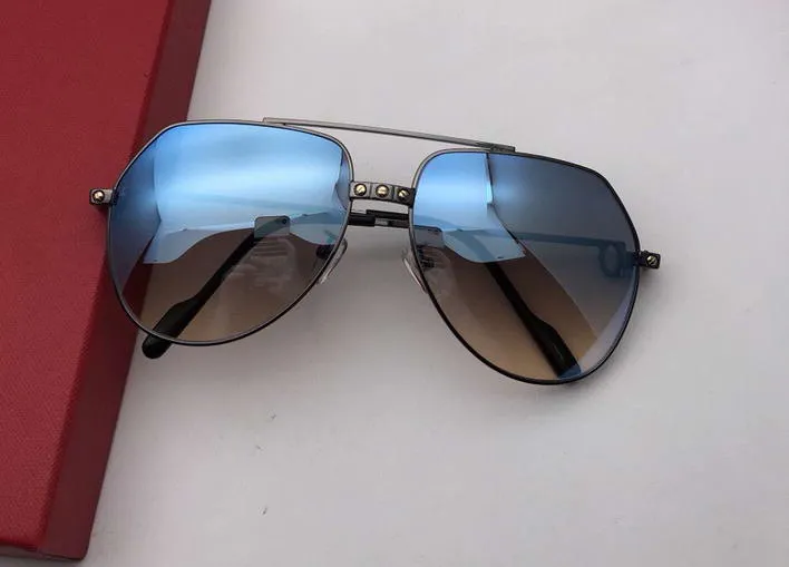 Luxo-homem VENDOME SANTOS ÓCULOS DE SOL VINTAGE Banhados A OURO AZUL LEN marca óculos de sol de grife Novo com a caixa223P