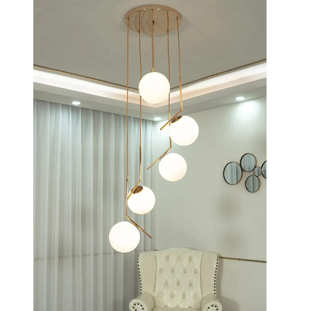 Moderne lange Treppenlichter, die kreative Villa-Wohnzimmerlampe magische Bohnendekorationsglaskugel-Esszimmer-Pendelleuchte 213l beleuchten