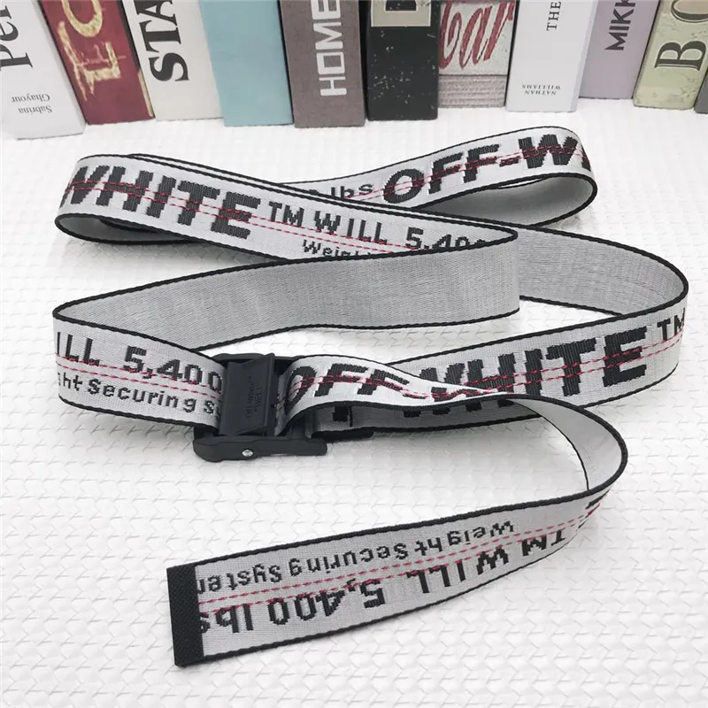 Highquality European and American tide brand off yellow white belt special thick canvas belt industrial style exquisite embroider5746341