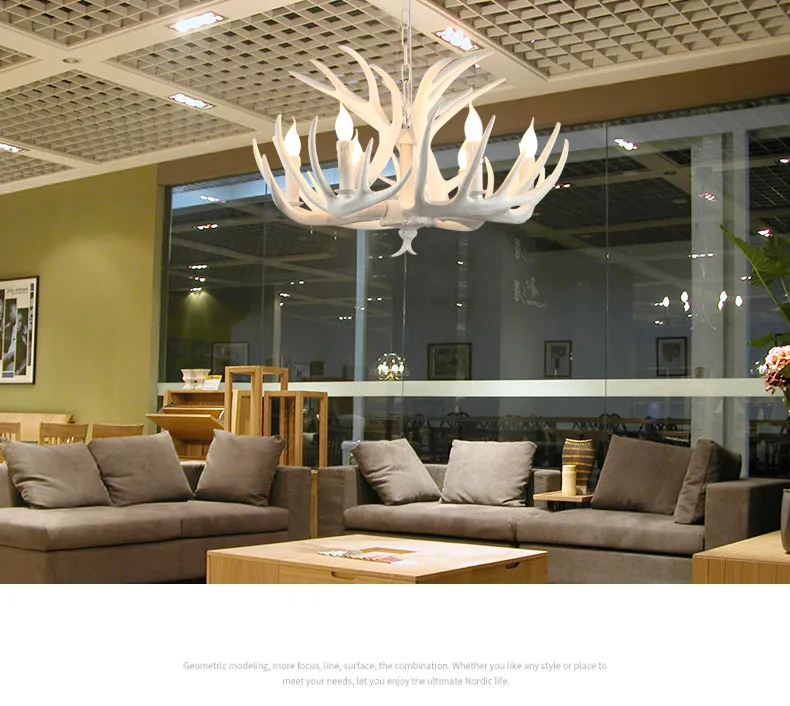 Antler Lustre Luminaire Nordique LED Lustre Rétro Résine Cerf Corne Lampes Maison Café Restaurant Décoration Pendentif Light281e