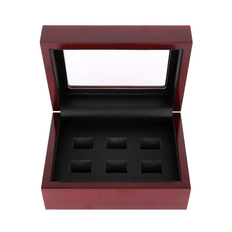 Red Black PU Leather Wood Box Organizer Portable 12x16x7cm 2-9 håls Case Championship Sports Ring268J