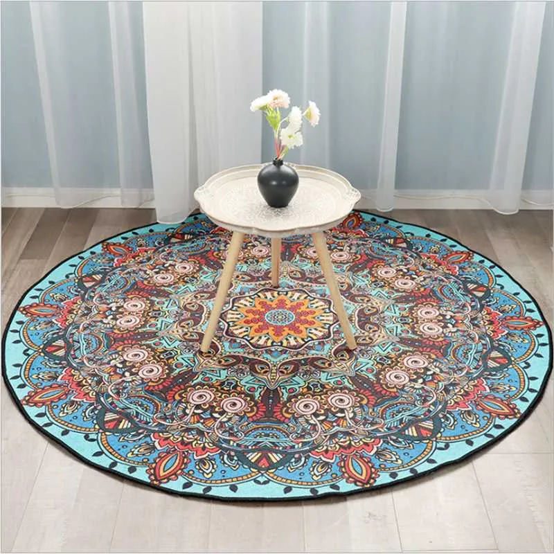 AOVOL-alfombra redonda bohemia de viento étnico Vintage, alfombras para sala de estar, dormitorio, sensación cómoda y suave, 2271