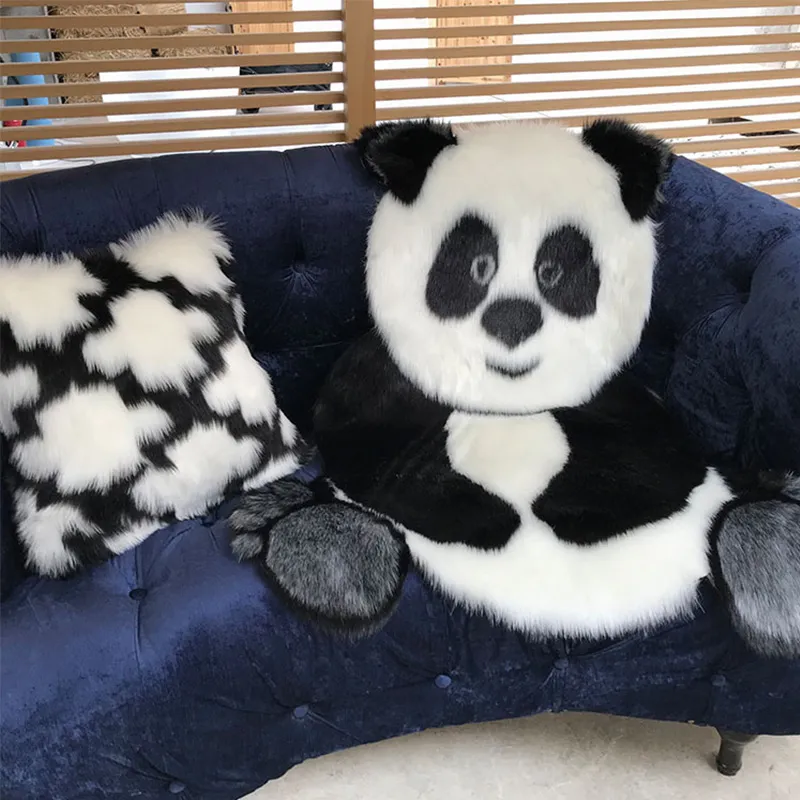 Panda Pattern Shaggy Carpet Imitation Leather Fur Rug Animal Shape Area Rug Carpets For Living Room Mat Tapete Kids Room Decor269B