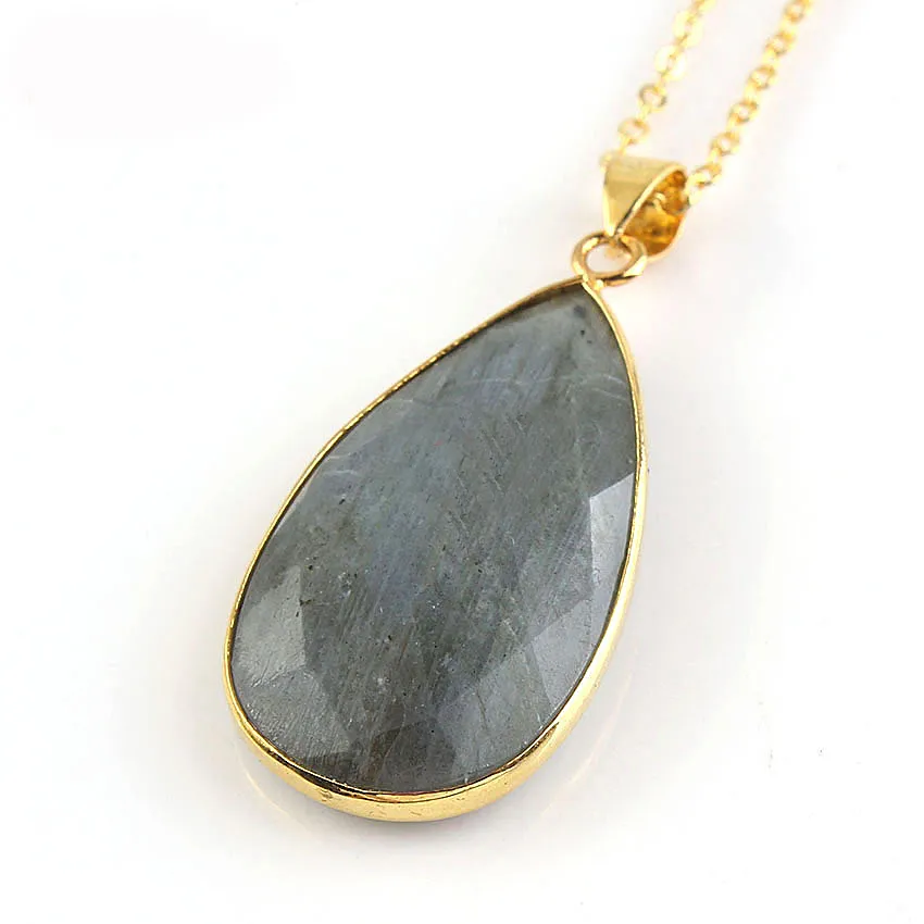 Vintage Natural Labradorite Gemstone Pendants 18K Gold Plated Europe popular Style Pendant Jewelry231w