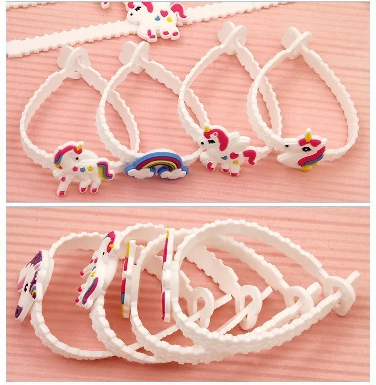 Fashion Children Lovely Silicone cartoon Unicorn Bracelet Wristband Kids Mix Styles Charm Birthday Party Gift wholesale