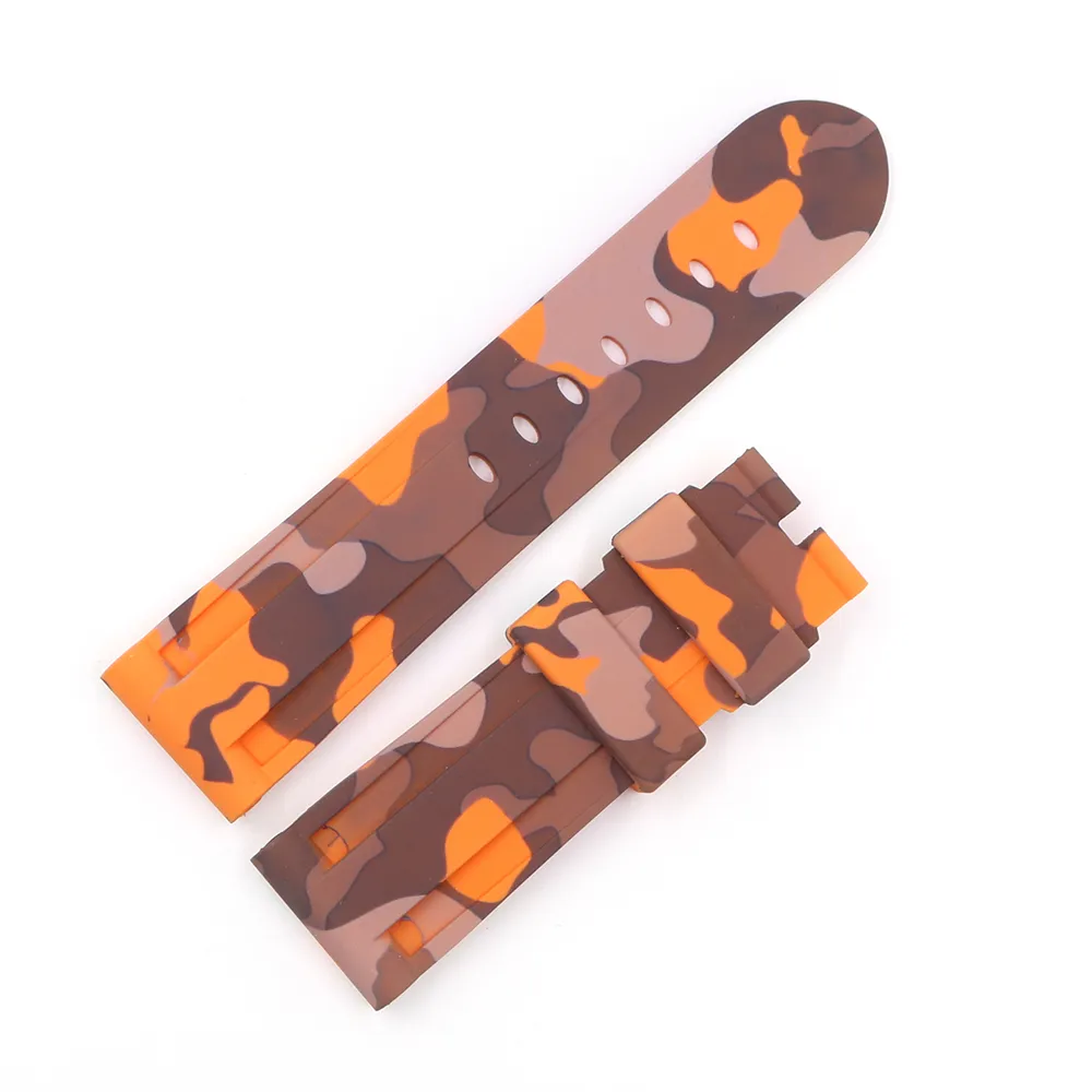 CARLYWET 24mm Hoge kwaliteit Camo Kleur Waterdichte Siliconen Rubber Vervanging Horlogeband Strap Band Loops252J