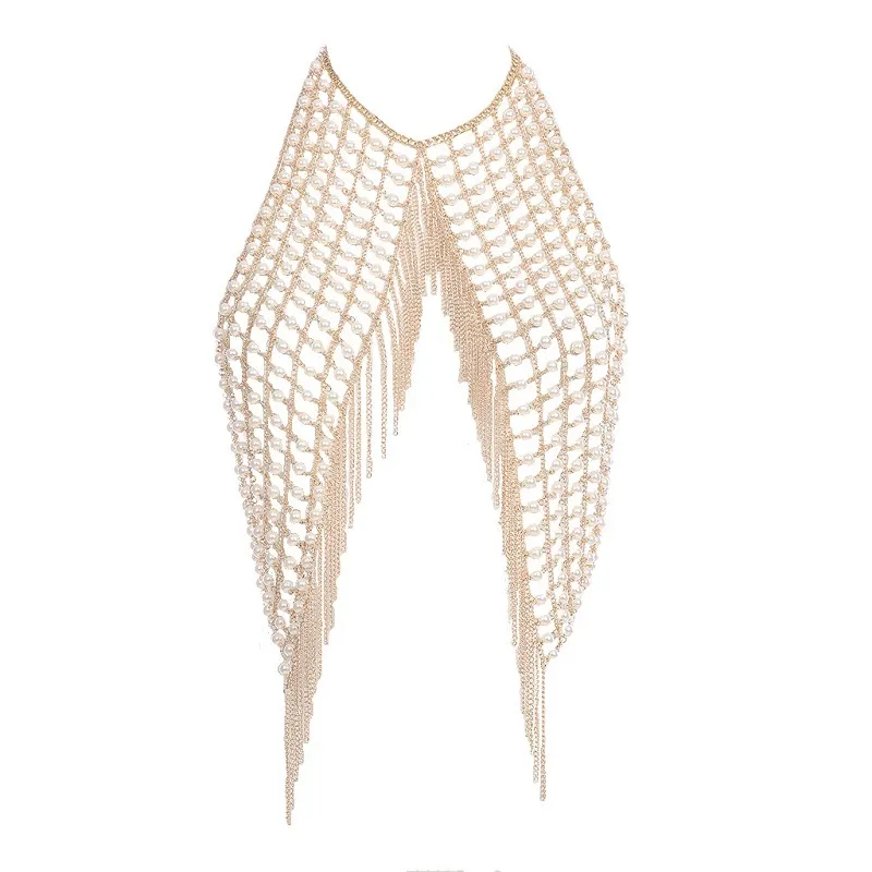 Fashion Boho Imitation Pearls Full Body Chain Bar Statement Tassel Pendant Charm Dress Sexy Nightclub Party Jewelry T200508276h