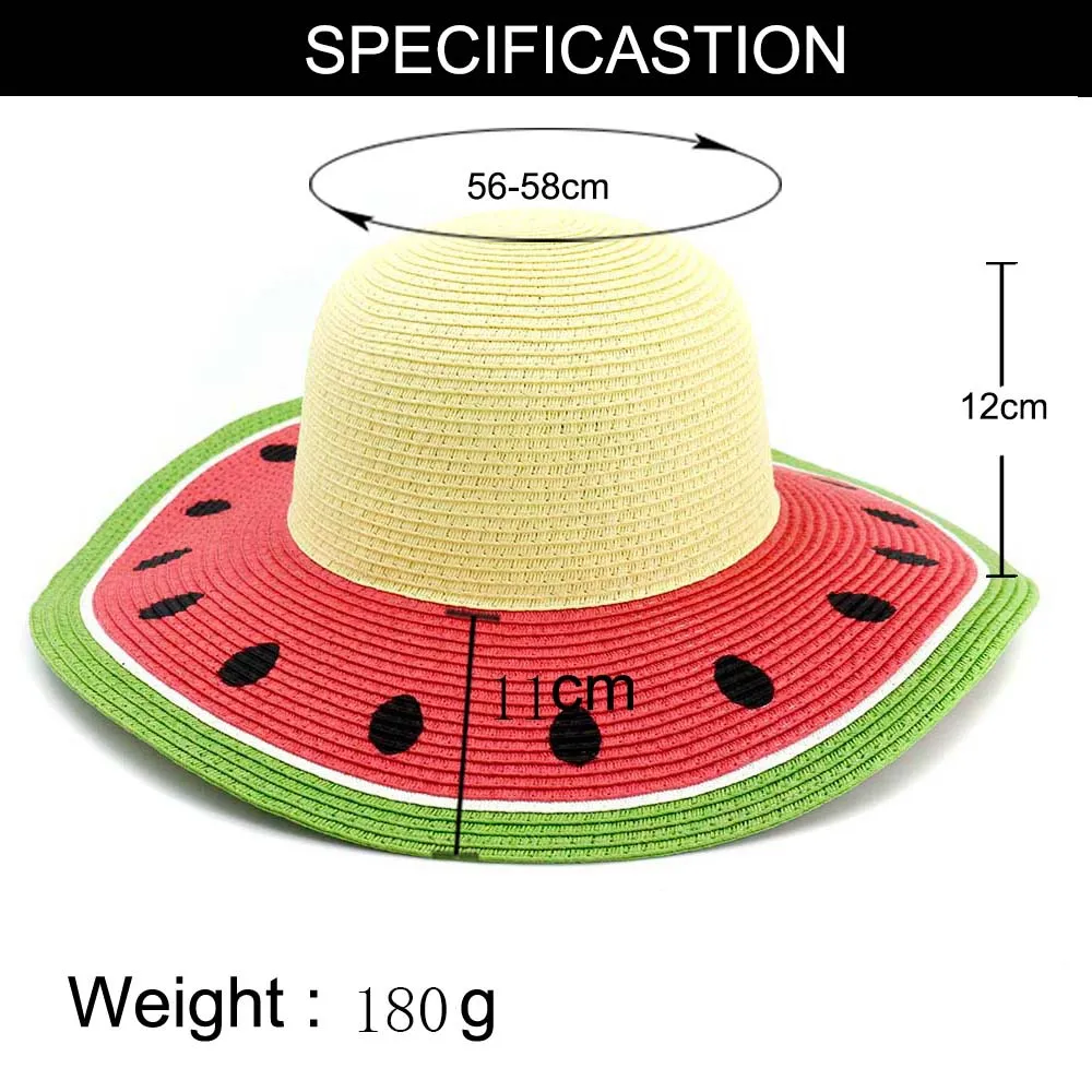 Donne di estate Pieghevole di Carta di Paglia Cappelli da Sole Sombrero a Tesa Larga Spiaggia Visiera da Sole Cap Signore Dolce Anguria Colore Foppy Hat292A