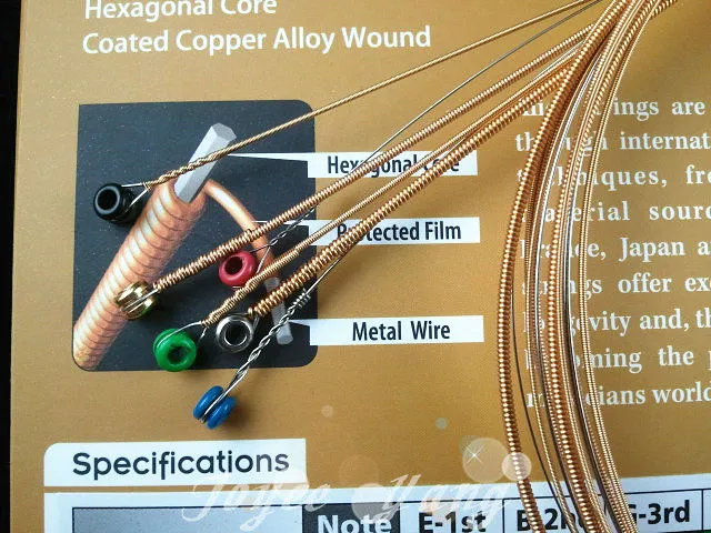 12セットのアリスAW432Pアコースティックギターストリング六角形コアコーティング銅カラフルなボールエンドストリングペーパーボックスWhole4801608