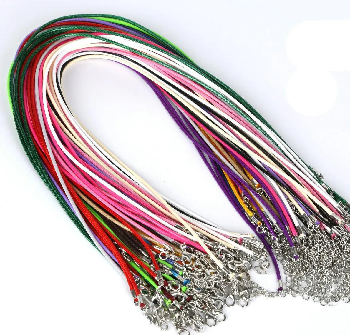 100 stuks veel 2,0 mm kleurrijke wax lederen ketting riem gesp garnalen hanger sieraden componenten lederen koord lanyard met ketting DIY 199Q
