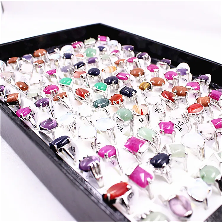 In tutto 100 pezzi lotto femminile di pietra solitaire anelli d'argento mix mix di gioielli di moda anello di drop party gifts248w