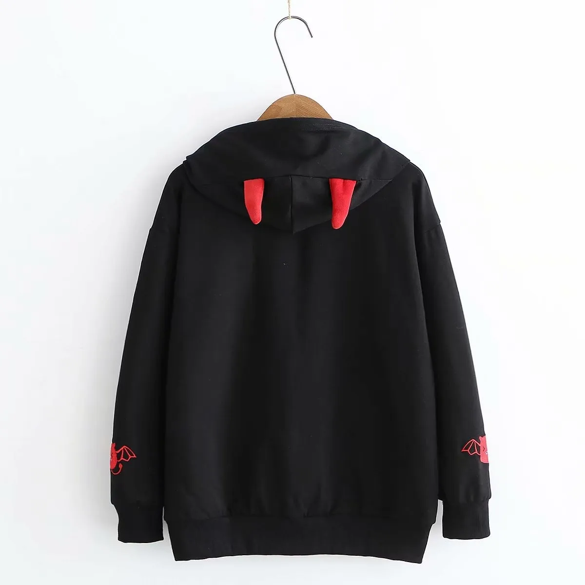 Harajuku Hoodies Girl Little Devil Horns Gothic Hooded Sweatshirts Women Autumn Loose Lolita Pullovers Tops Black White Y190830