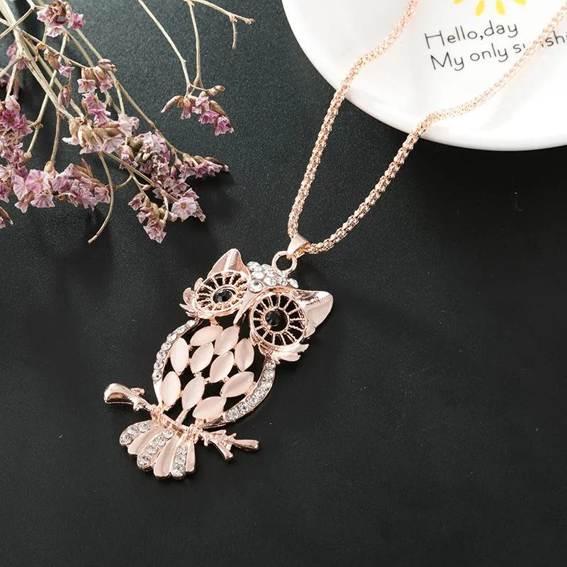 Opal Owl Pullover Kette Halsketten Modetrendy Frauen Statement Zauber Tierdesign Anhänger Halskette Lady Girl Schmuck Accessoires286Q