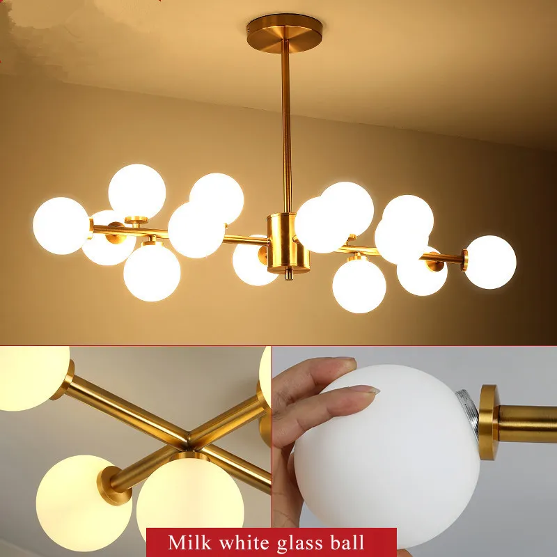 Noord-Europa LED Modo Glazen Bal Kroonluchters Verlichting Gouden Hanglamp glazen lampenkap Plafondlamp voor Woonkamer Slaapkamer Resta326D