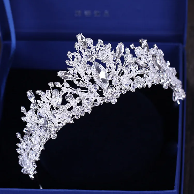 Barock Luxus Strass Perlen Herz Braut Tiara Krone Silber Kristall Diadem Schleier Tiaras Hochzeit Haarschmuck Kopfschmuck C19263h