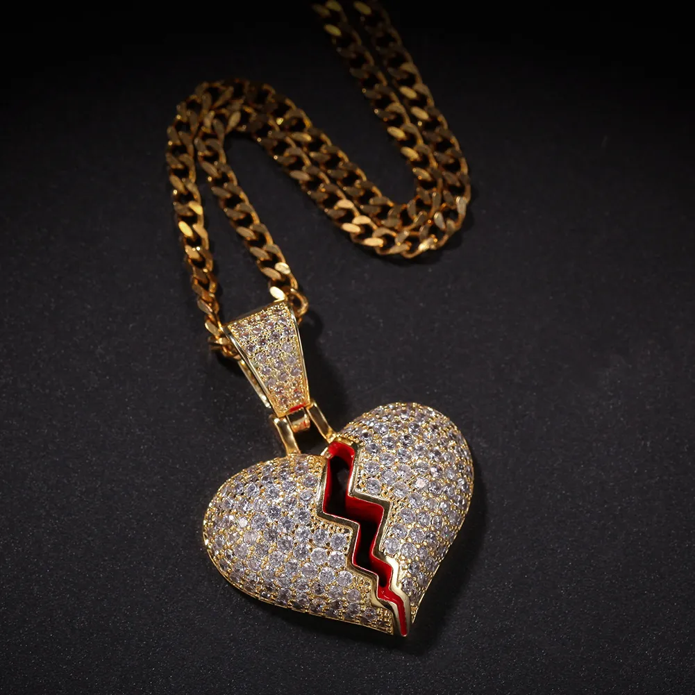 Iced Out Halskette mit kleinem Herz-Anhänger und Seilkette, Gold-Silber-Farbe, kubischer Zirkon, Hip-Hop-Schmuck250N