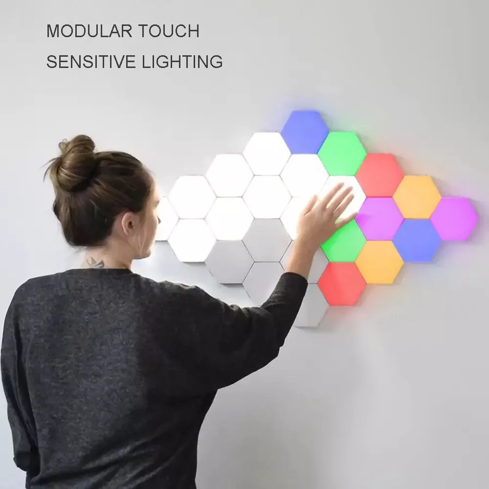 Lampe quantique LED colorée tactile, veilleuse hexagonale, assemblage magnétique, applique murale modulaire pour décoration de maison, DIY, 244g