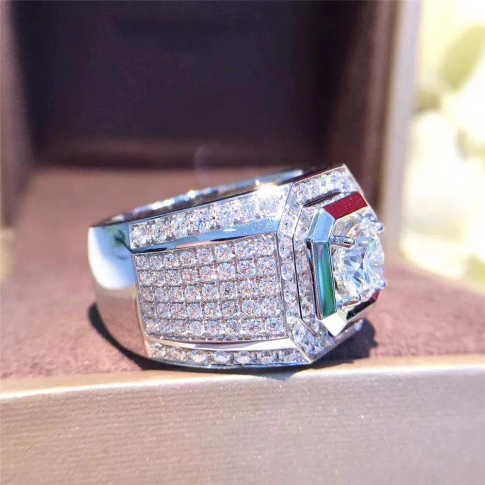 Luxurious Men's Fashion 925 Sterling Silver White Sapphire Ring Diamond Birthstone Ring Boyfriend Anniversary Gift Banquet Si3292