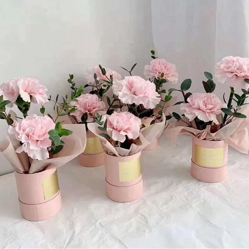 Boîtes à fleurs rondes en papier avec couvercle, 5 pièces, seau de fleuriste, boîte d'emballage de cadeaux de roses de la saint-valentin, décoration de maison, décoration de mariage 264J