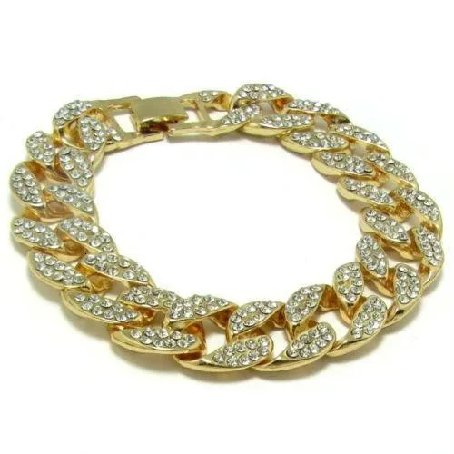 男性の贅沢シミュレーションダイヤモンドブレスレットバングル高品質の金メッキアイスアウトマイアミキューバブレスレット8インチGB14422339