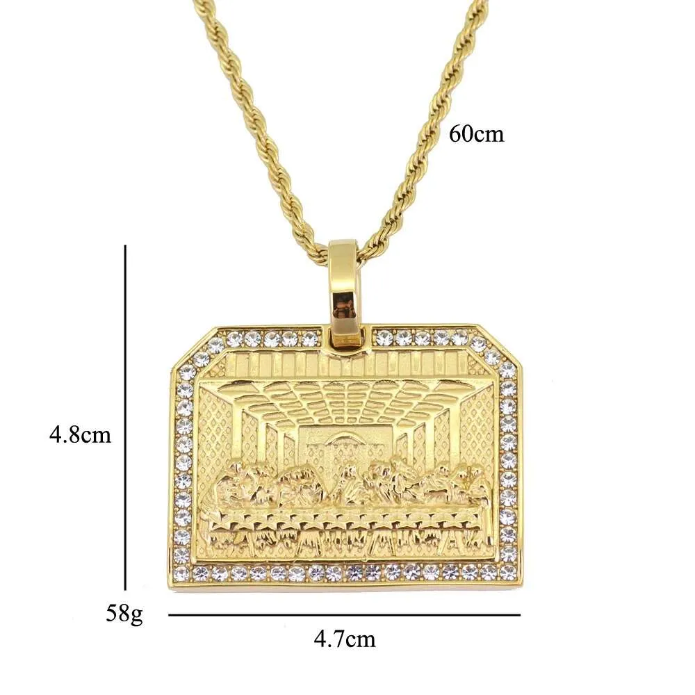 Fashion- Last Supper diamonds pendant necklaces for men western luxury necklace Stainless steel Cuban chains dog tag Religion jewe2683