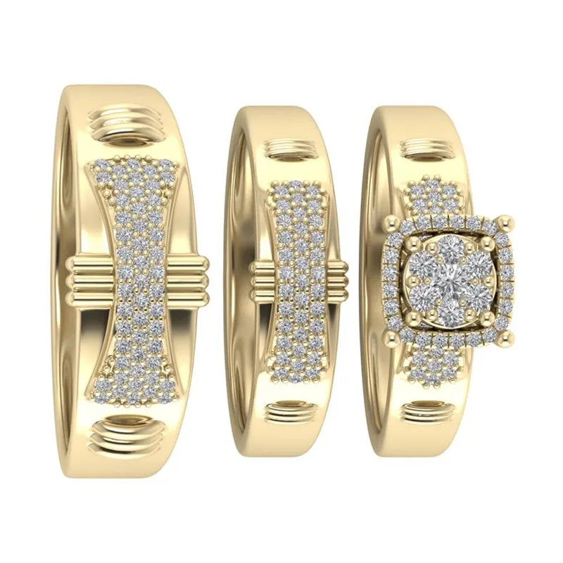 3 stks oogverblindend merk sieraden 18k geel goud gevulde witte saffier bruiloft geboortesteen band trouwring set ons maat 5 -12258t