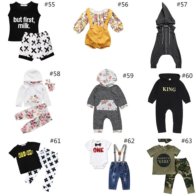 Mer 60 stil barnkläder pojkar små baby flickor 100cotton kort ärm kausal sommarklänningar barnkläder