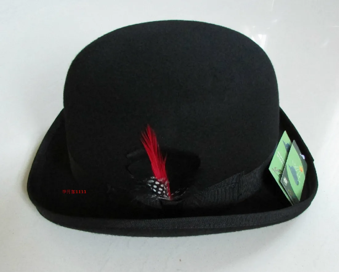 Nieuwe 100 wollen hoed hoogwaardige mode Men039s en dames039S Black Cap Bowler Hoeden Zwarte wol vilt Derby Bowler Hats B8134 4692719
