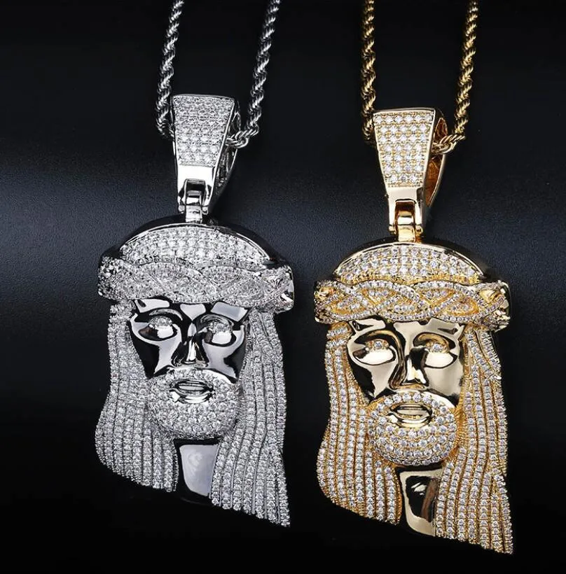 Pendentif tête de jésus de haute qualité, plein de zircon, 80mm de haut, bijoux hip hop pour hommes et femmes, collier 210p