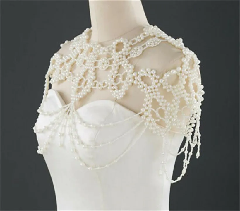 Wedding Bridal Pearls Wrap Shoulder Necklace Full Body Chain Jewelry Princess Handmade Dress Accessories Luxury Fashion Necklace W253C