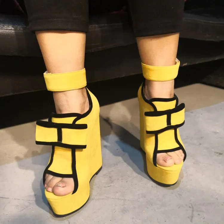 Rontic New Women Platform Sandals Sexy Wedges High Heels Shoes Peep Toe Charm Yellow Dress Party Shoes Women US Plus Size 5-15
