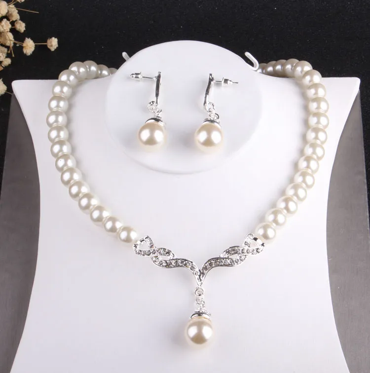 Charming Silver Pearls Bridal Jewelry Sets Suits Necklace Earrings Tiaras Crowns Bridal Accessories Wedding Jewelry Sets 254p