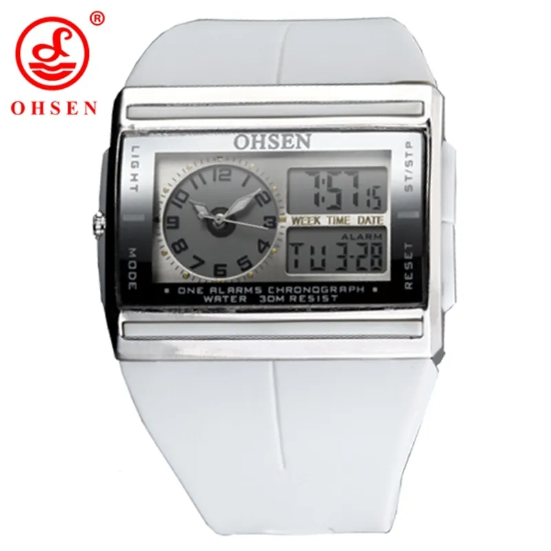 Ohsen Brand LCD Digital Dual Core Watch Waterproof Outdoor Sport Watches Alarm Chronograph Backlight Black Rubber Men armbandsur L184E
