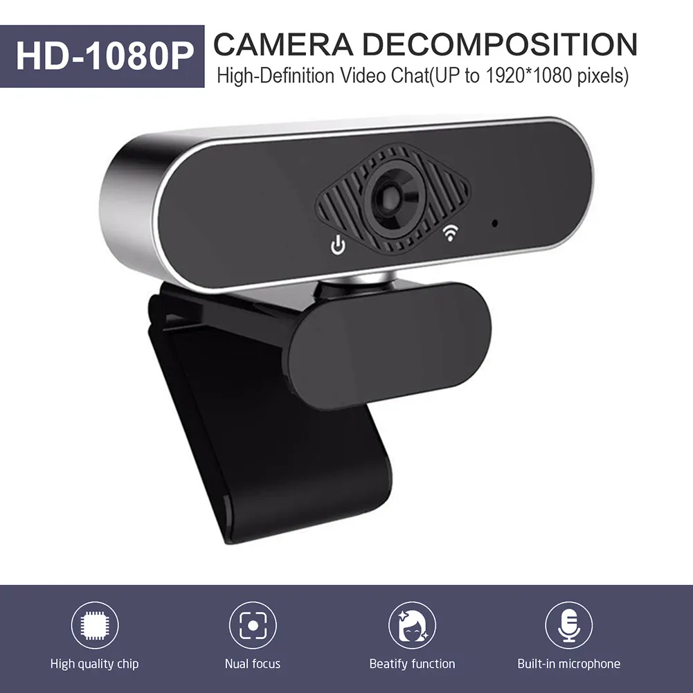 HH-USB25 2MP 웹캠 전체 HD 1080P 웹 카메라 컴퓨터 카메라 와시 라이브 방송 화상 회의 작업을위한 내장 마이크.