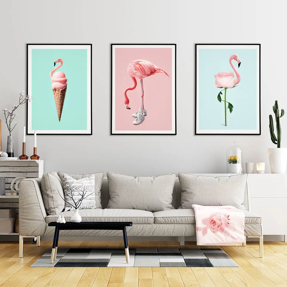 Sneaker flamingo cone affisch blomma duk målar nordisk skate väggkonst bilder för vardagsrum modern hem dekorativa tryck3383828