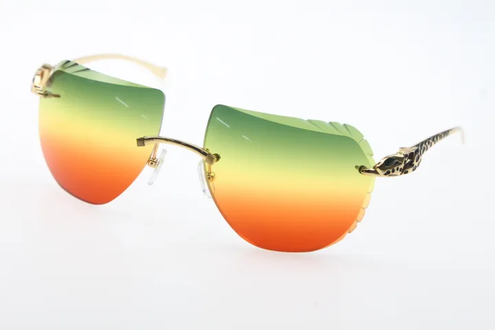 Whole Metal Leopard Series Gafas de sol sin montura 8200763 Gafas unisex Escudo Gafas de sol de alta calidad Nueva lente tallada Óptica W2458