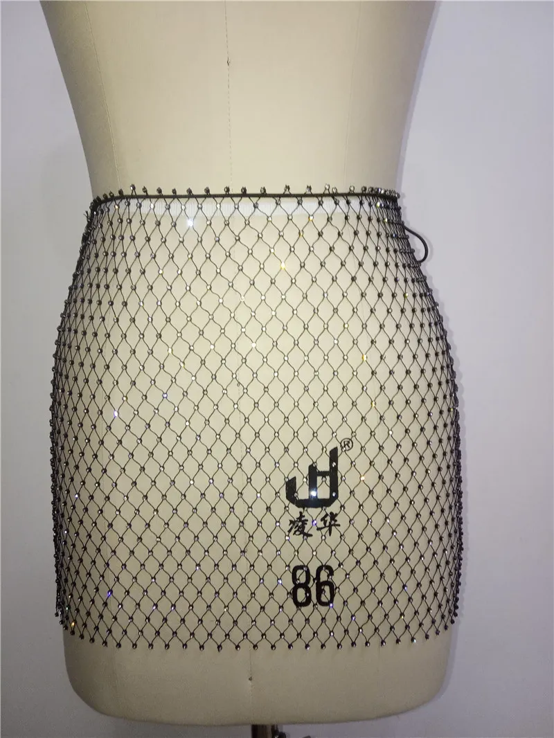 Grid Mesh pusta mini spódnica dla kobiet spódnica fishnet Sexy Beach Night Club Bikini Profit Cover Crystal Body Saile T2005076795985