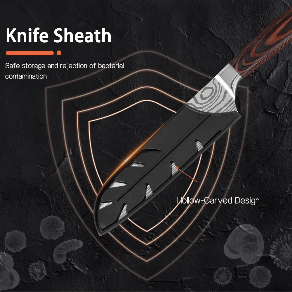 High Quali Chef Knife Cleaver Sharp Japanese Rostfritt Steel Kitchen Bröd Skivningsverktyg Santoku Imitation Damascus Mönster Gift7206933