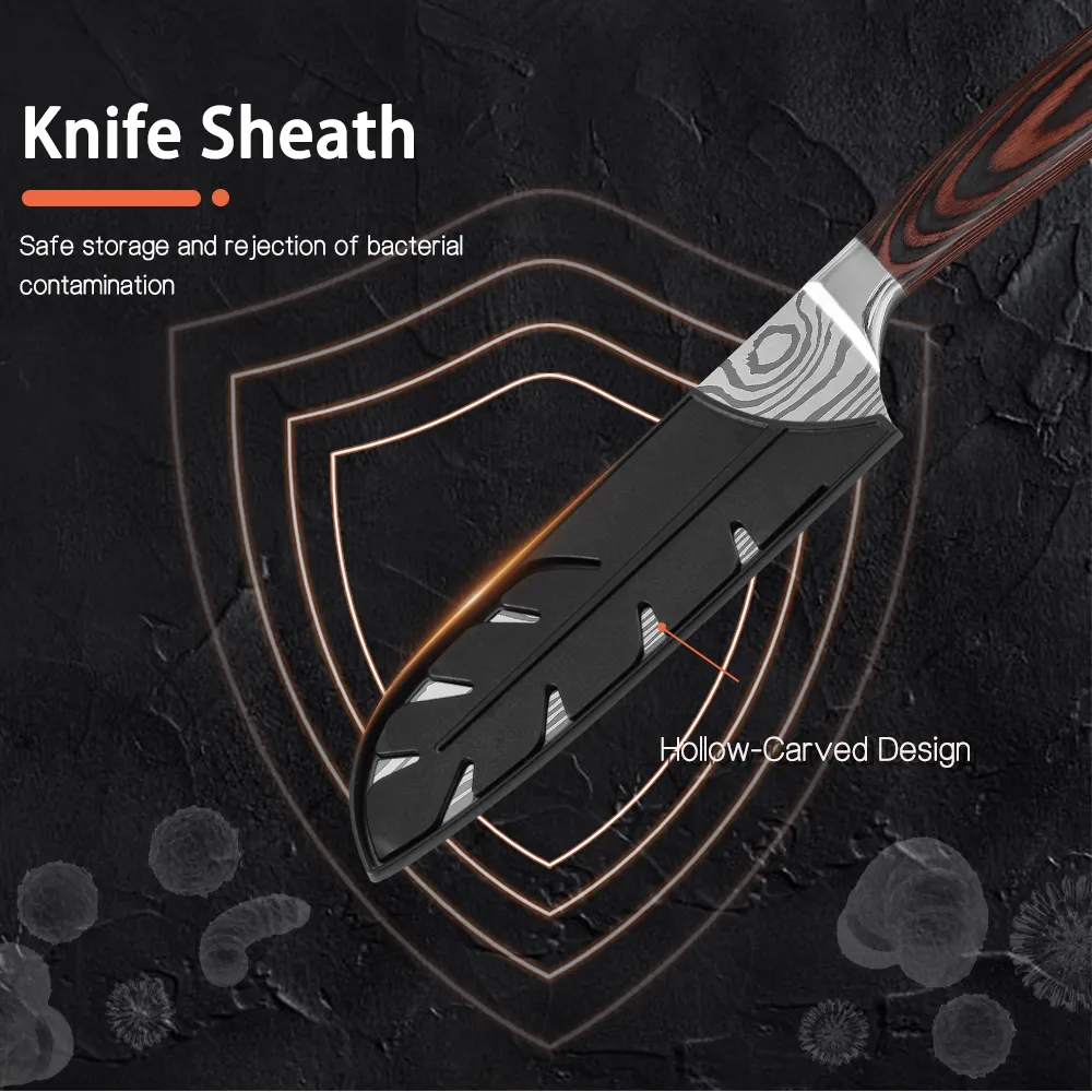 Hochwertiges Kochmesser, Hackmesser, scharf, japanischer Edelstahl, für die Küche, Brotschneiden, Utility-Santoku-Imitation, Damaskus-Muster, Geschenk 5072541