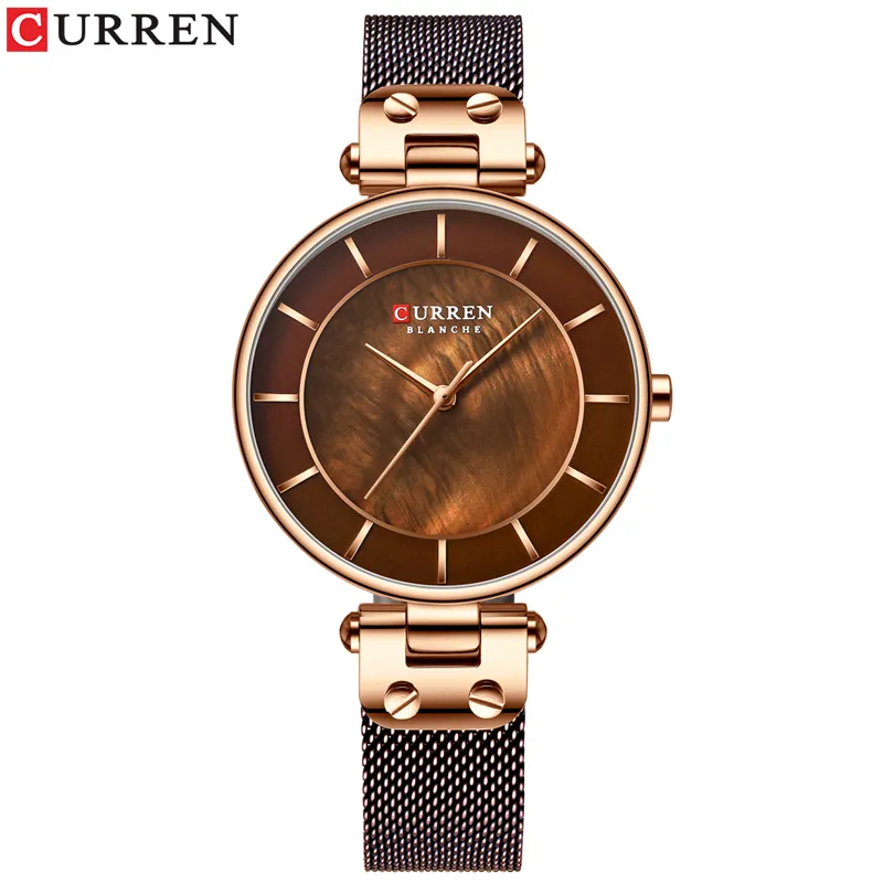 Curren criativo simples relógio de quartzo vestido feminino malha aço relógios novo relógio senhoras pulseira relogios feminino280w