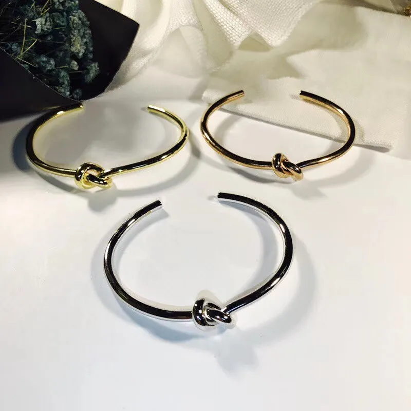braccialetto annodato in acciaio inossidabile braccialetto di amicizia uomini e donne argento oro rosa braccialetto aperto a forma di C gioielli di lusso designer233n